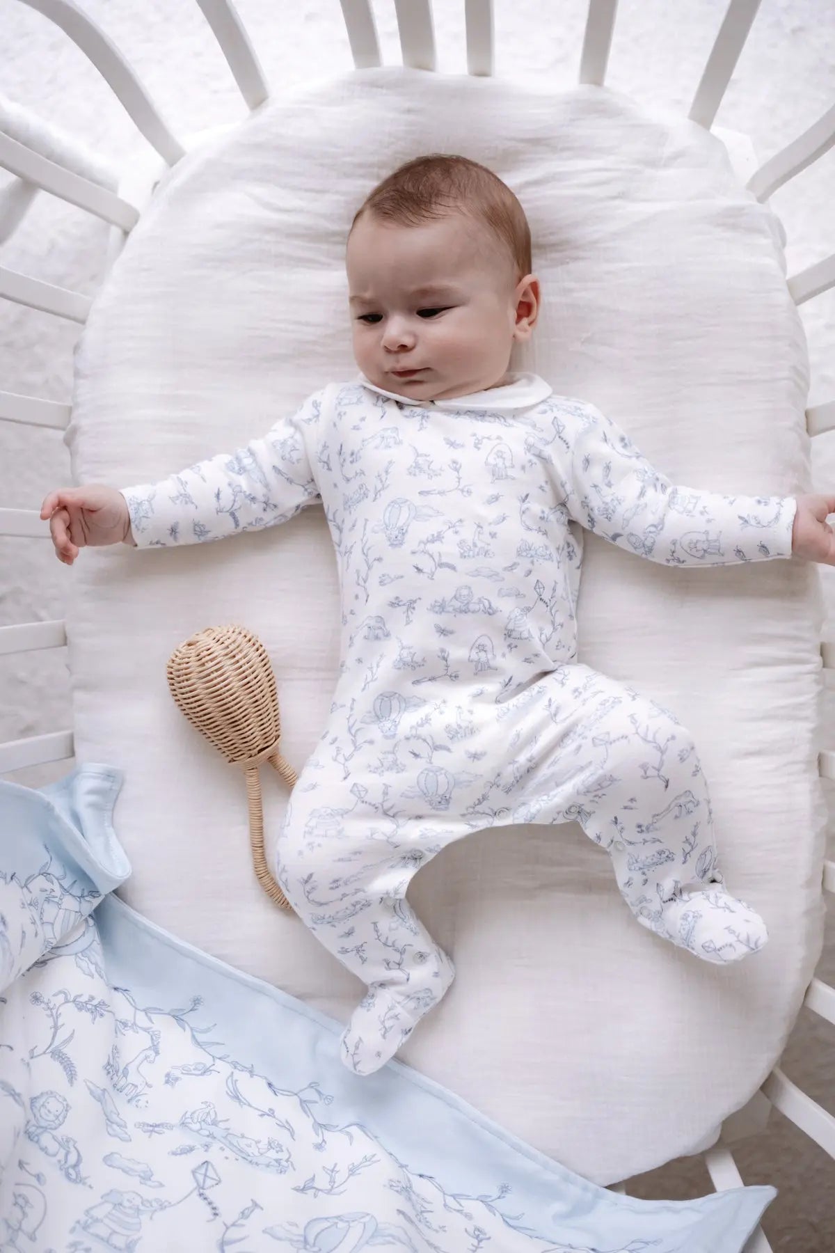 Footed Onesie - Toile De Jouy/Blue
