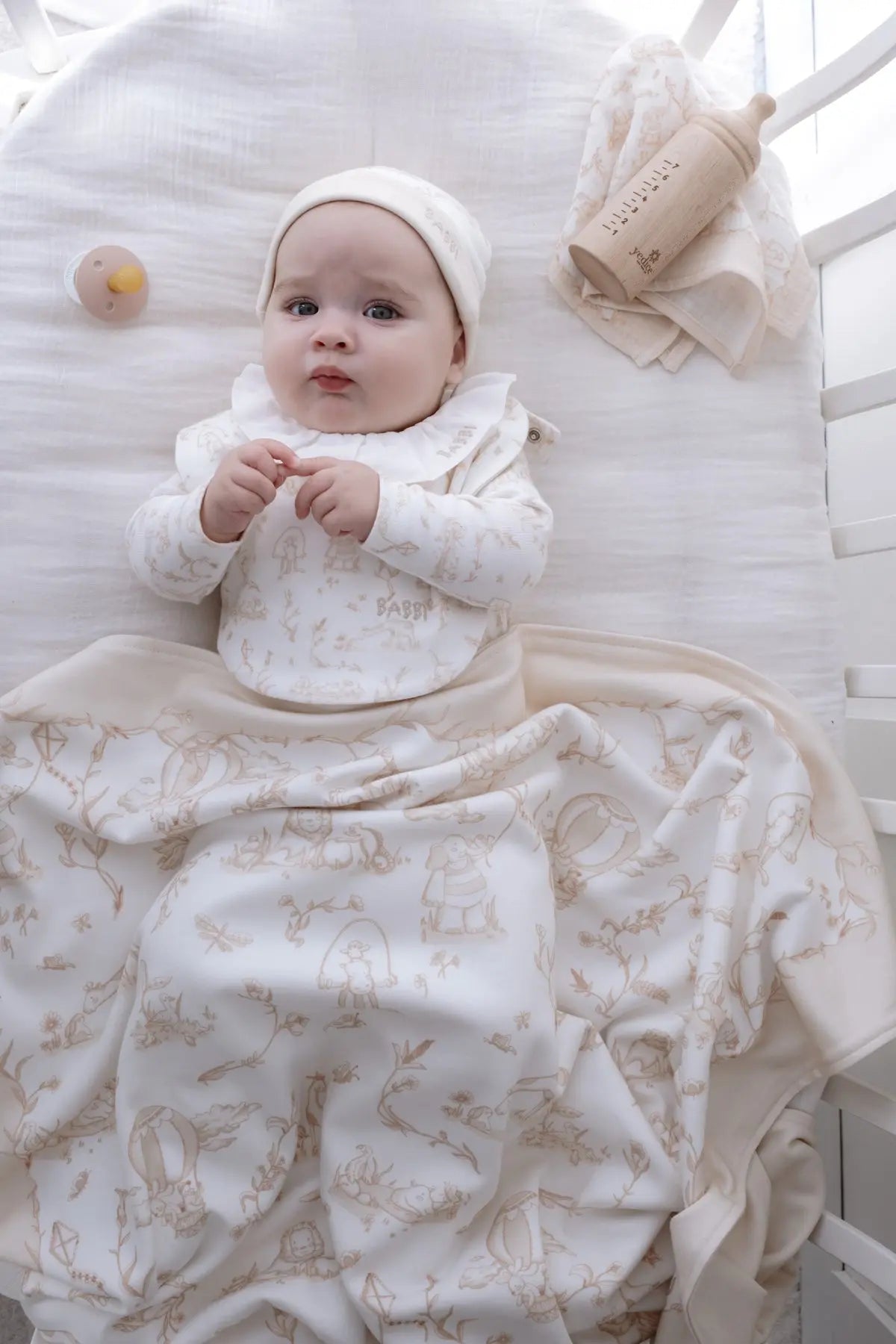 Newborn Baby Gift Set – 5 Piece | Toile de Jouy - Beige
