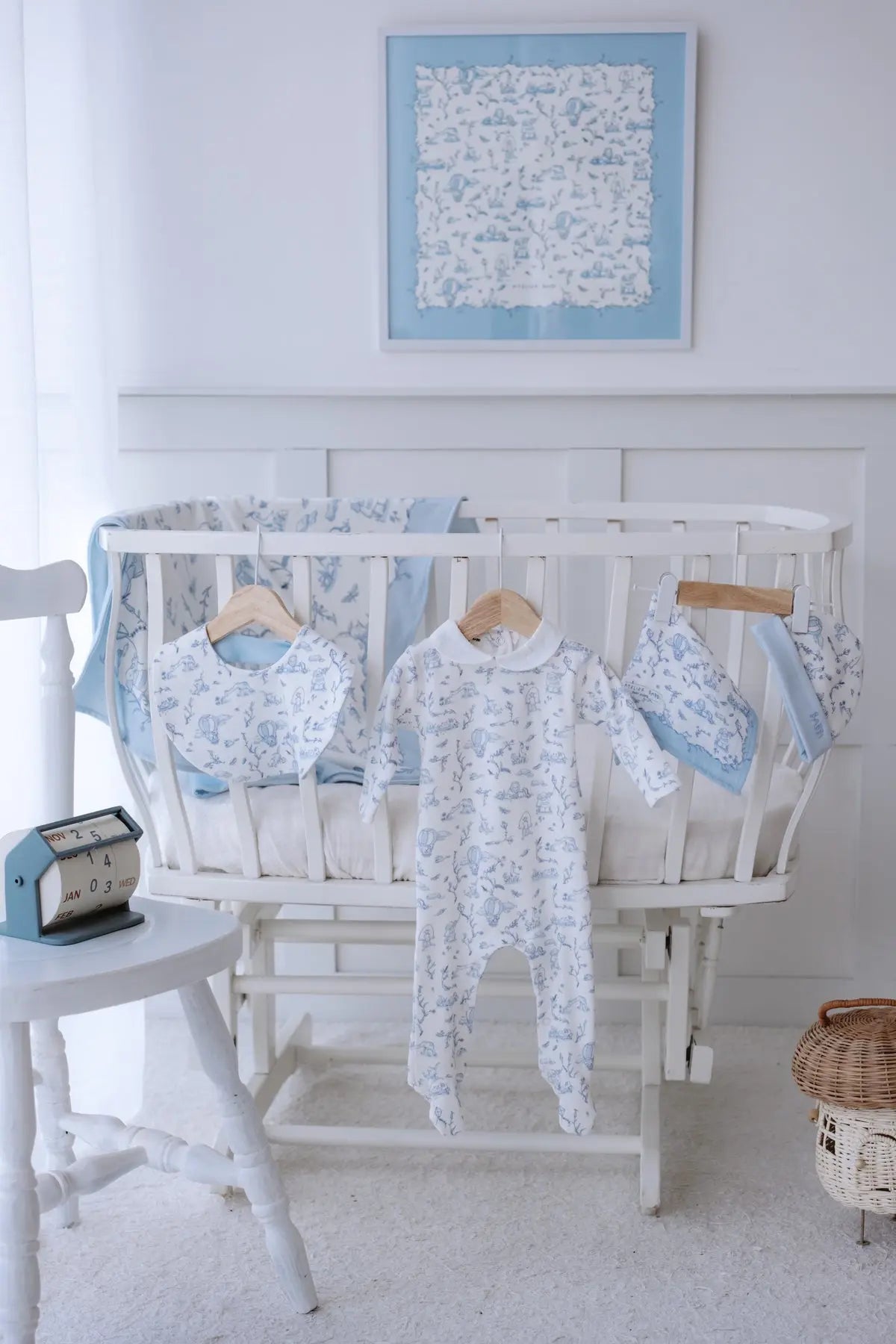 9-Piece Newborn Set - Toile de Jouy/Blue
