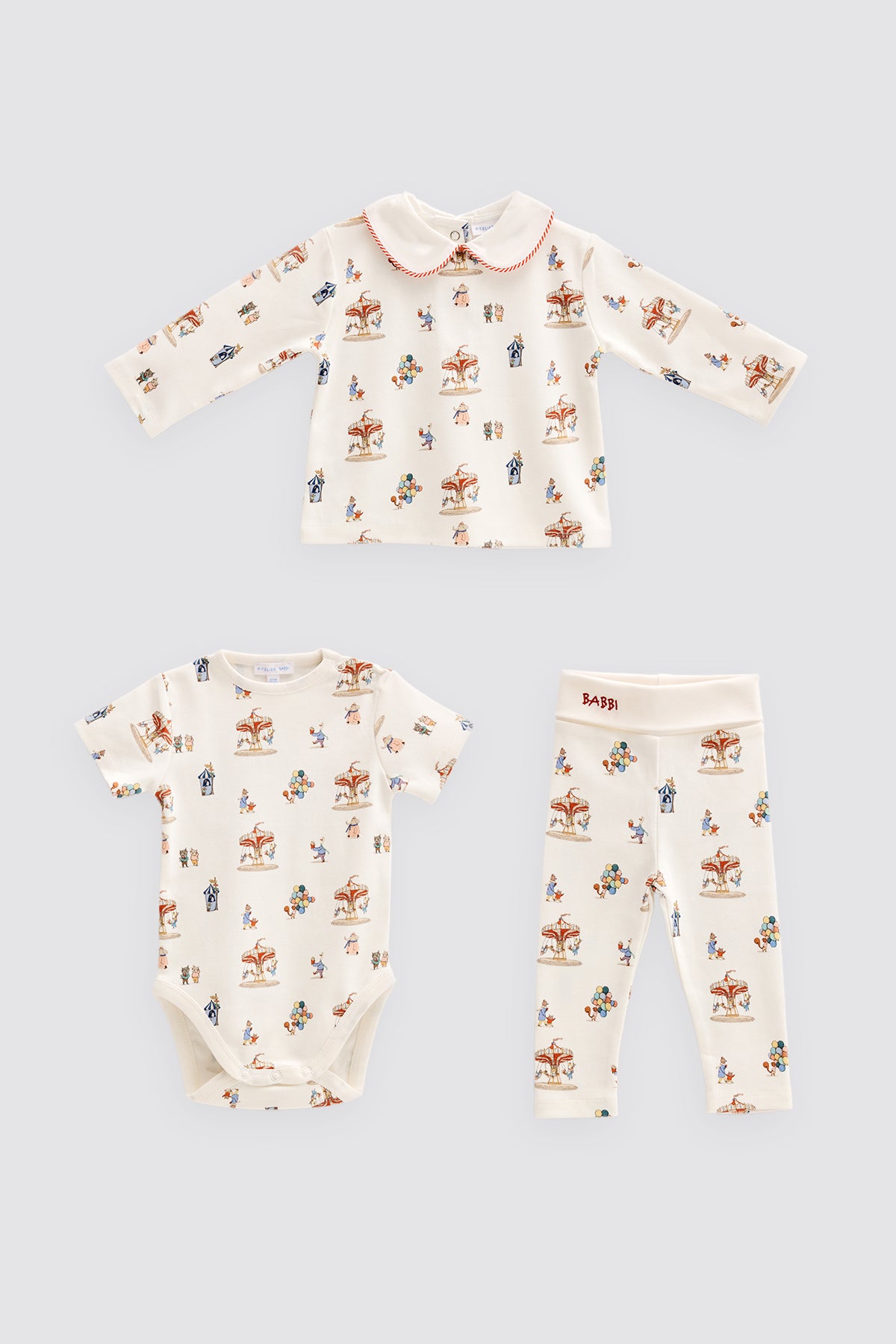 Funfair 3-Piece Baby Set – Long-Sleeve Top, Pants & Short-Sleeve Bodysuit