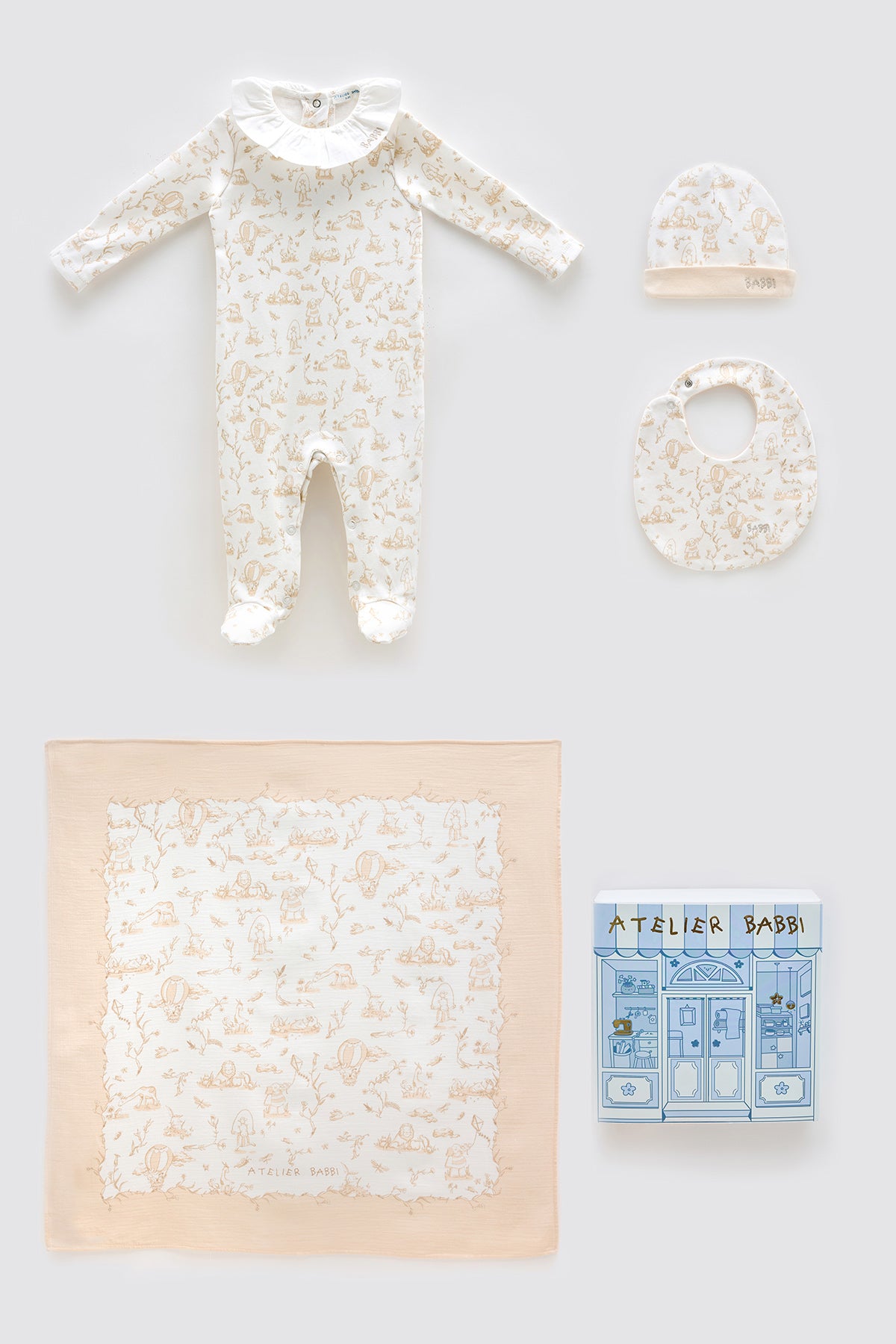 4-Piece Newborn Set - Toile de Jouy / Beige