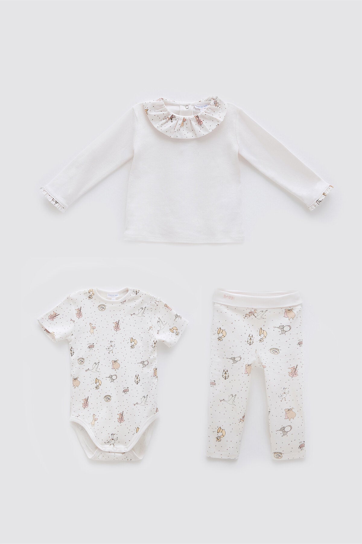Theatre Pink 3-Piece Baby Set – Long-Sleeve Top, Pants & Short-Sleeve Bodysuit