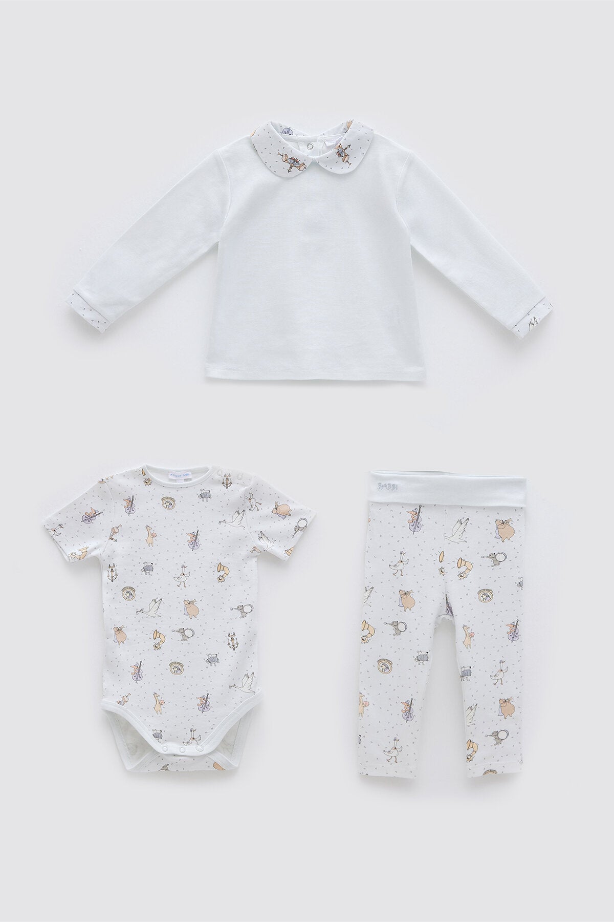 Theatre Blue 3-Piece Baby Set – Long-Sleeve Top, Pants & Short-Sleeve Bodysuit