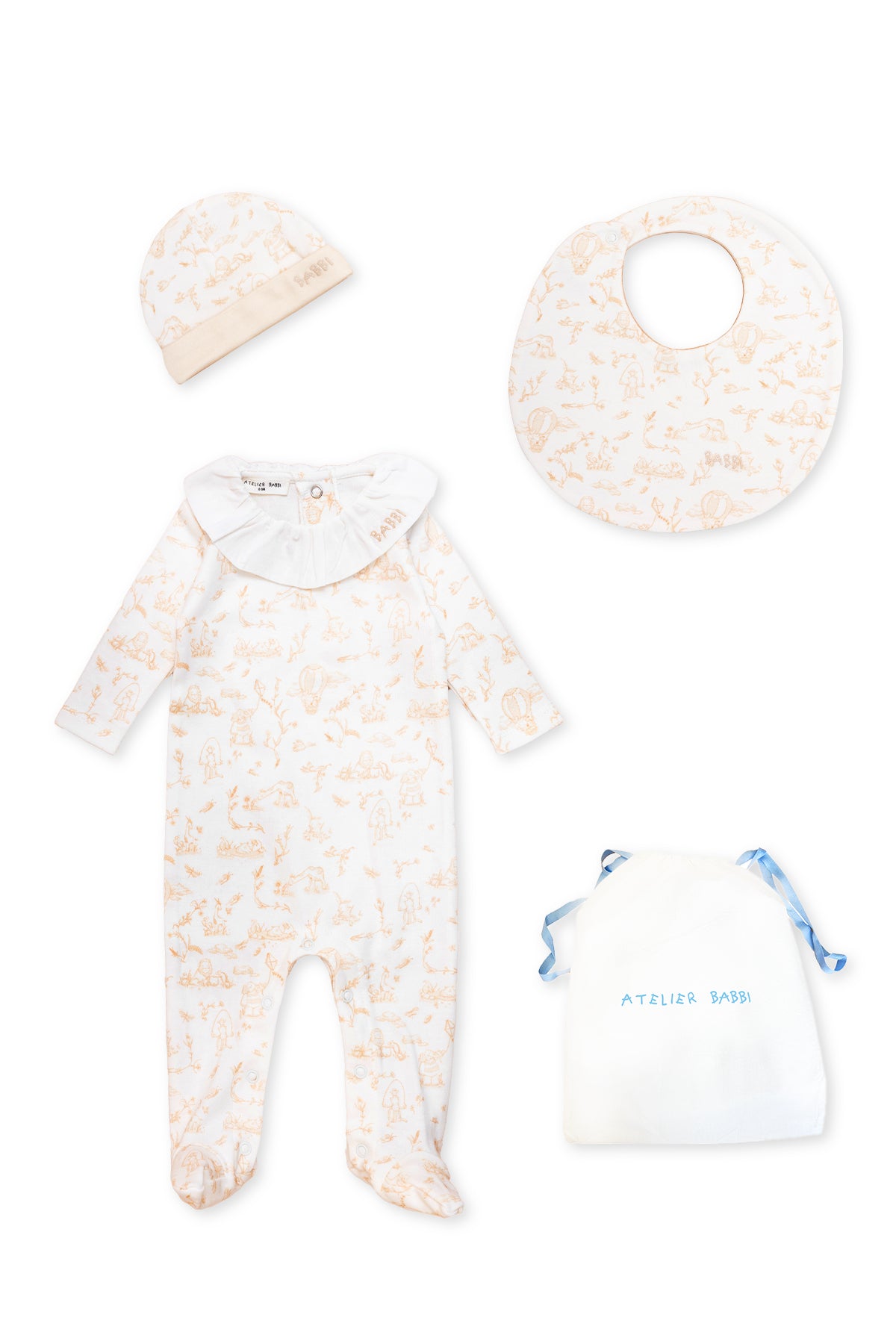 3-Piece Newborn Set - Toile De Jouy / Beige