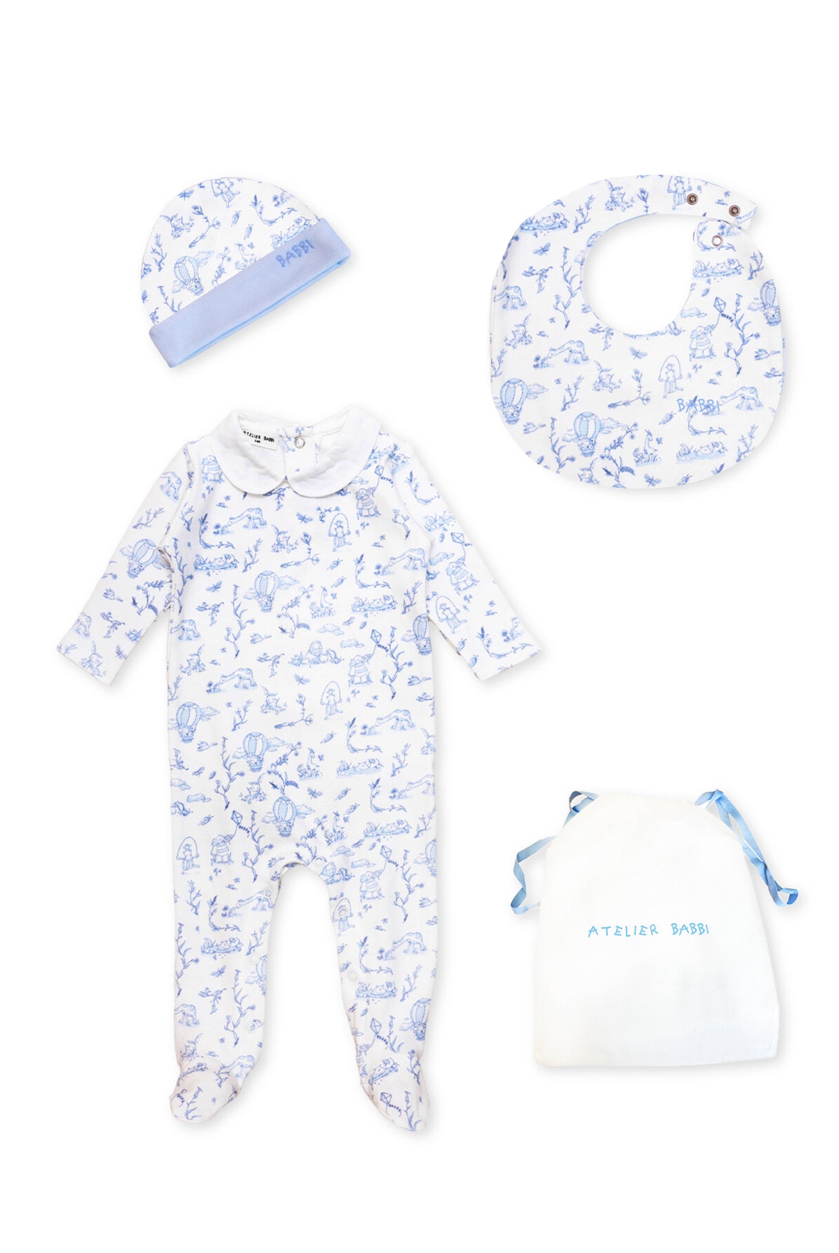 3-Piece Newborn Set - Toile De Jouy / Blue