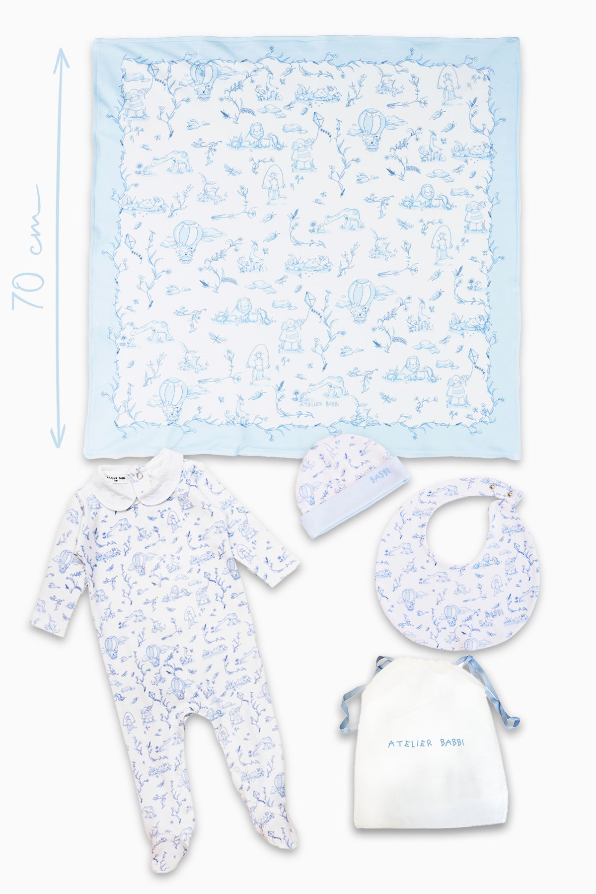 4-Piece Newborn Set - Toile De Jouy / Blue