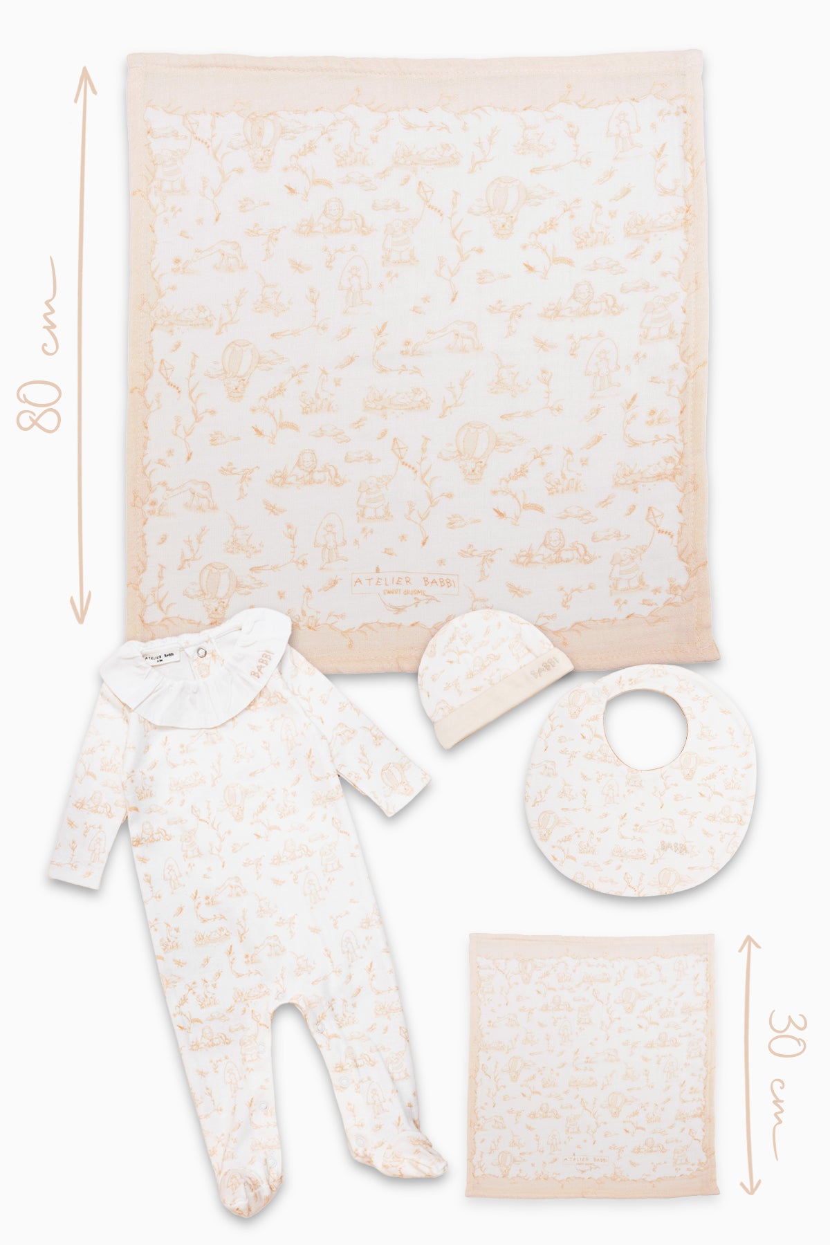 5-Piece Newborn Set - Toile De Jouy/Beige