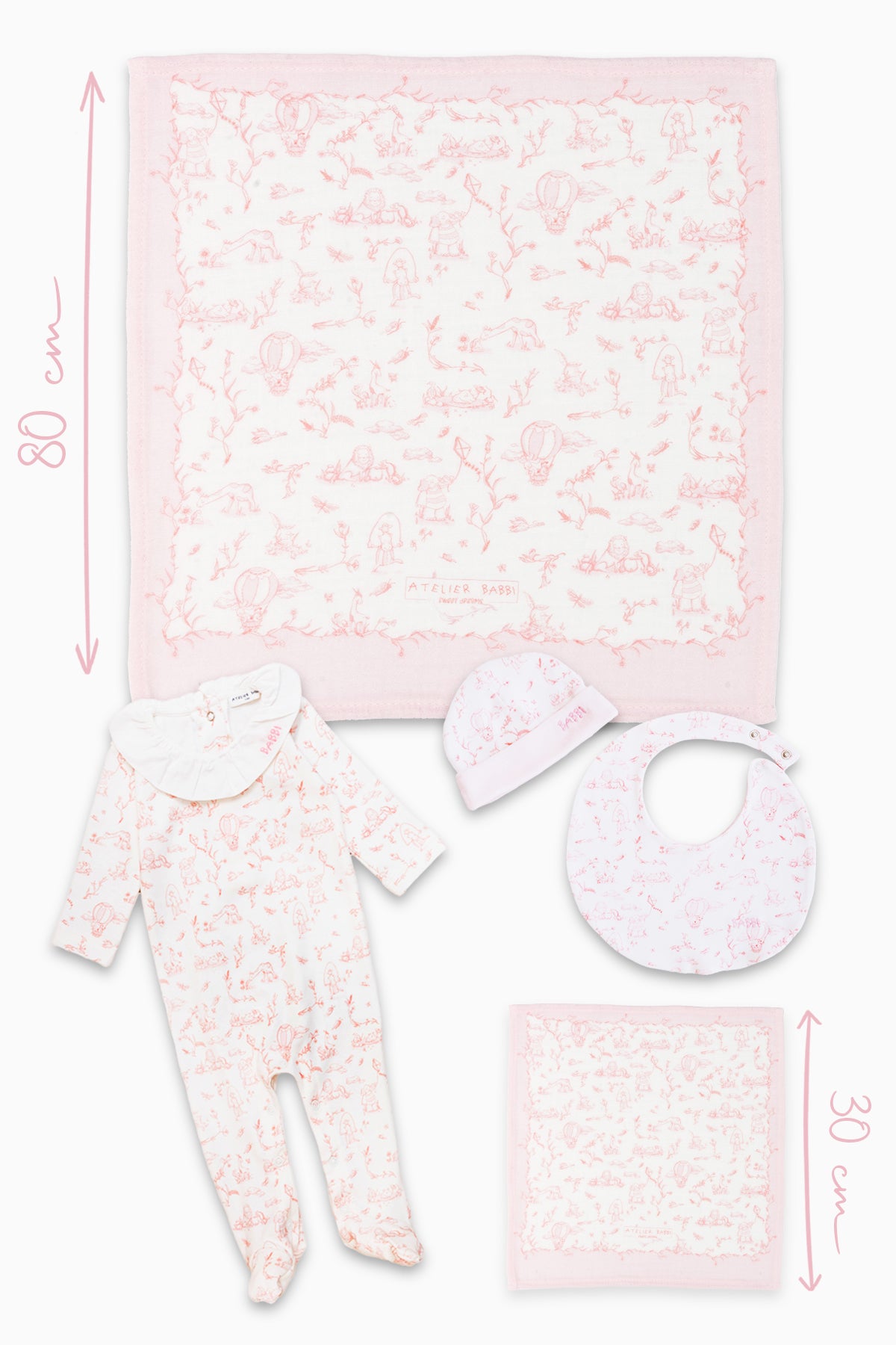 5-Piece Newborn Set - Toile De Jouy/Pink