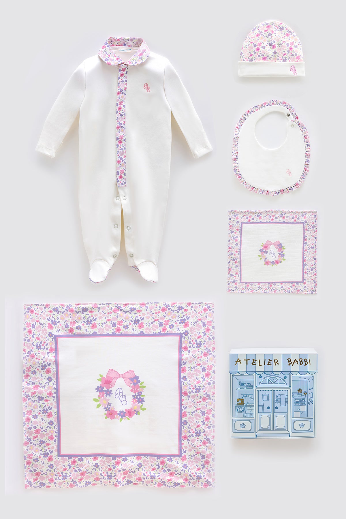 5-Piece Newborn Set - Tiny Flowers / Pink