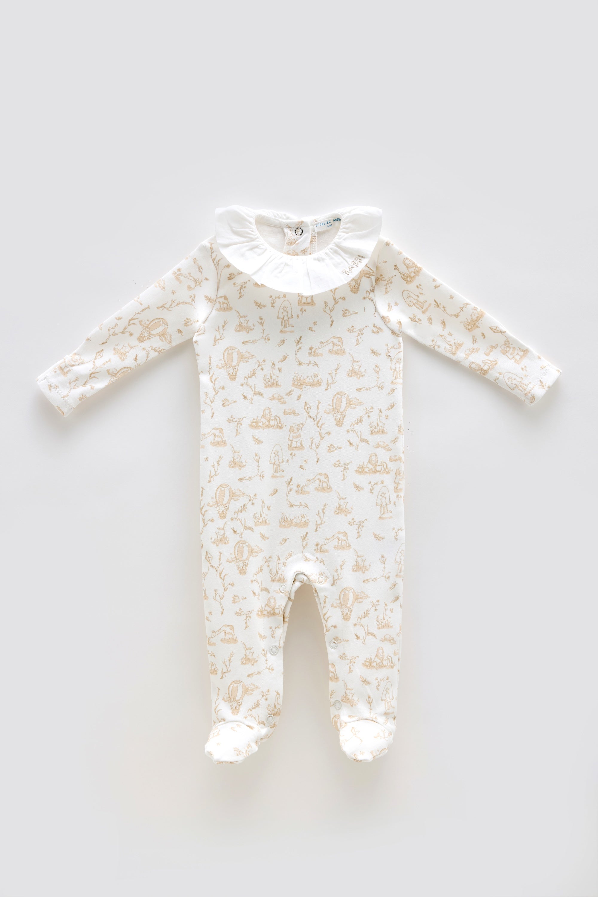 Footed Onesie - Toile De Jouy/Beige