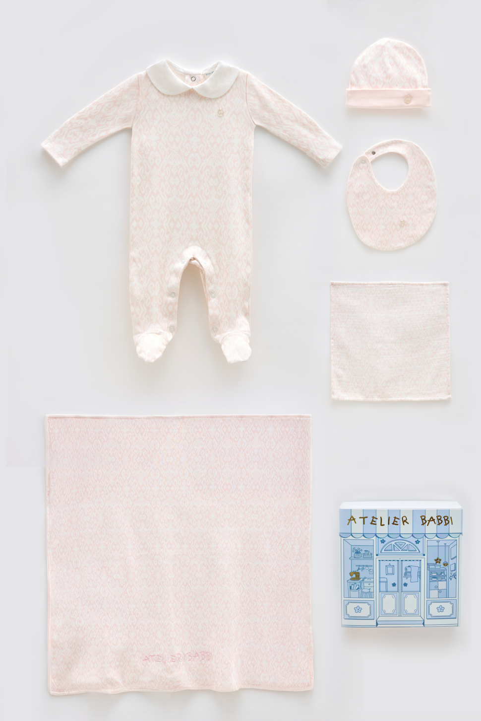 5-Piece Newborn Set - Ikat/Pink