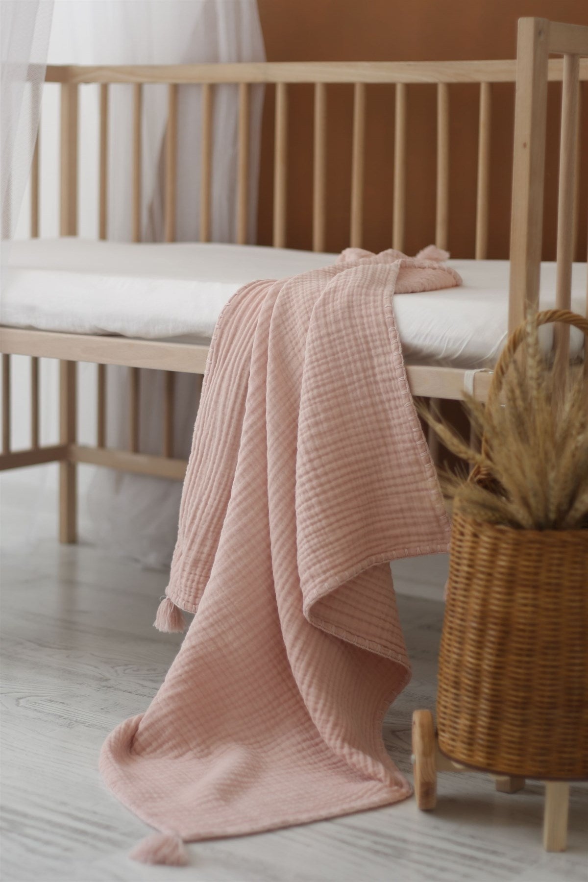 Hand-Embroidered Muslin Blanket - Blush/Blush