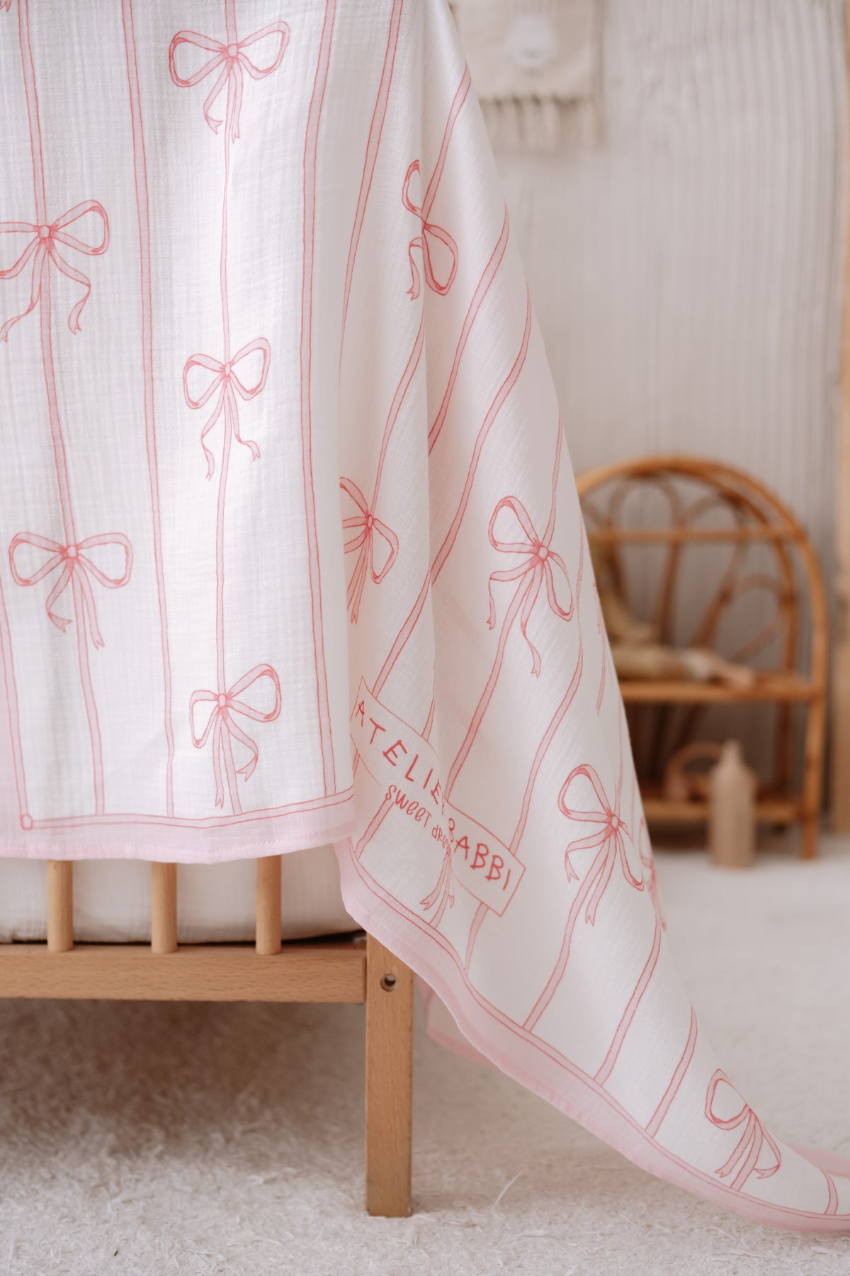 Double-Layer Muslin Swaddle - Ribbon/Pink