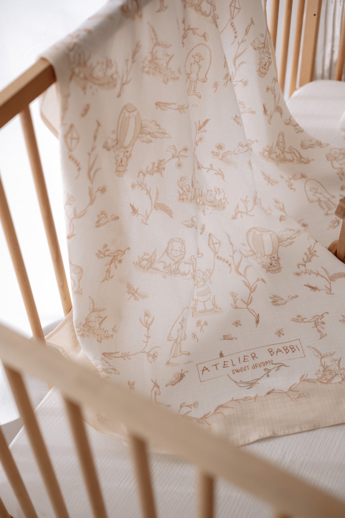 Double-Layer Muslin Swaddle - Toile De Jouy/Beige