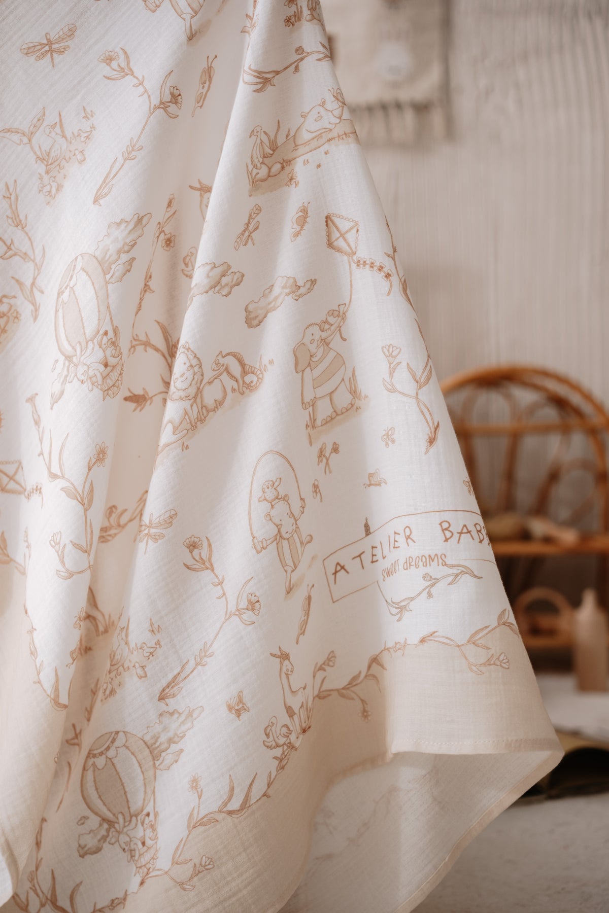 Double-Layer Muslin Swaddle - Toile De Jouy/Beige