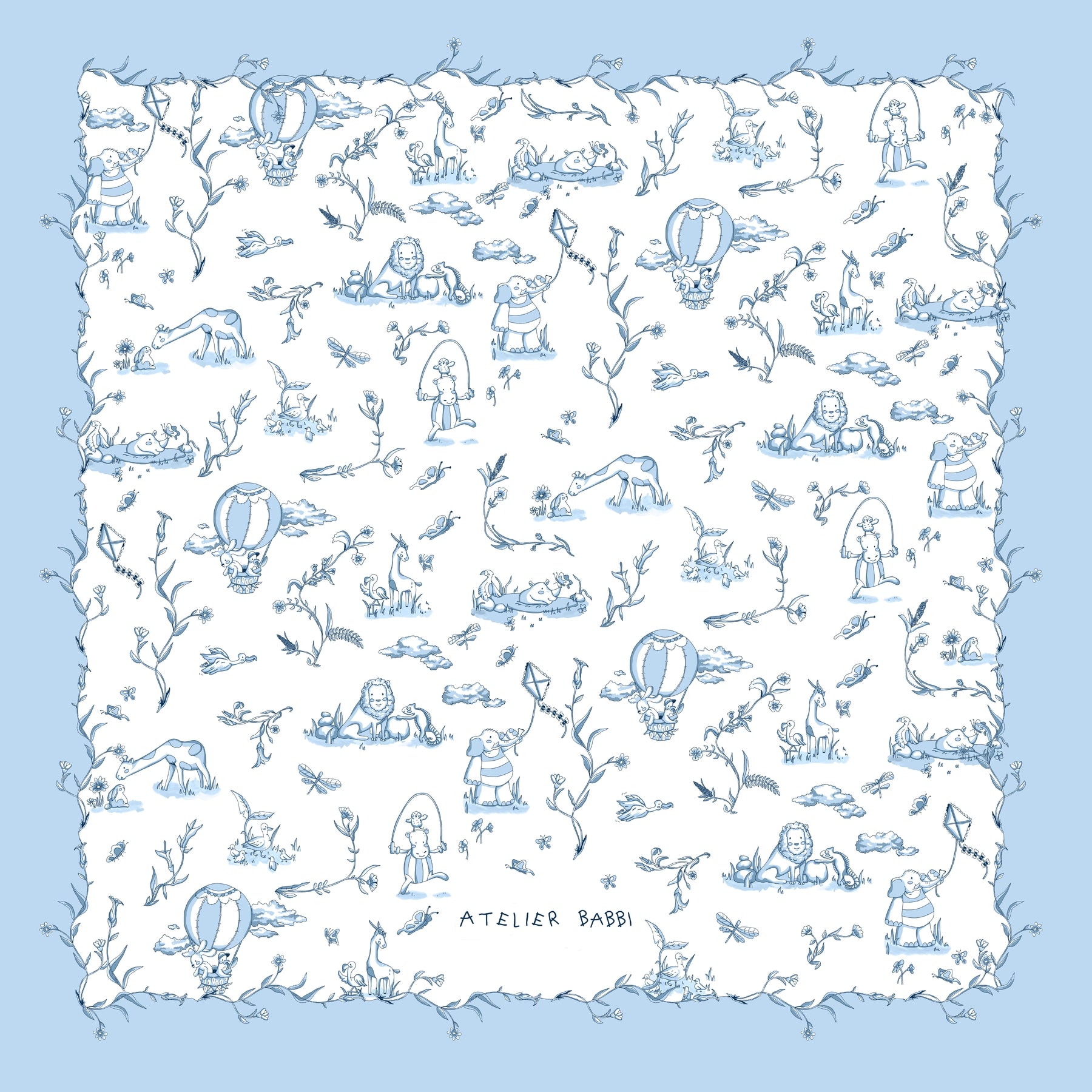 Double-Sided Blanket - Toile De Jouy/Blue