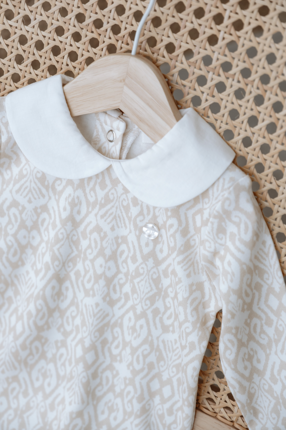 Baby Footed Onesie - Ikat / Beige