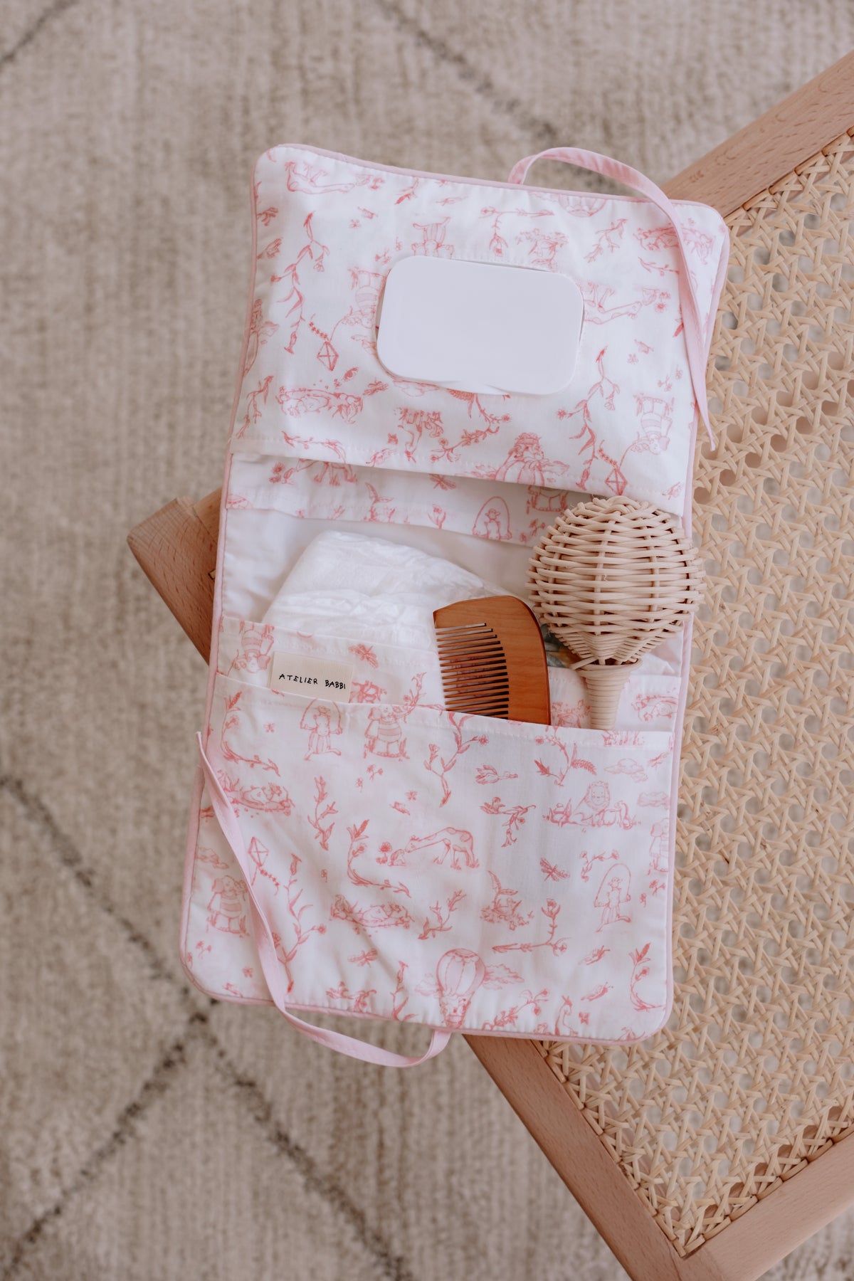 Wet Wipes and Diaper Clutch - Toile De Jouy/Pink