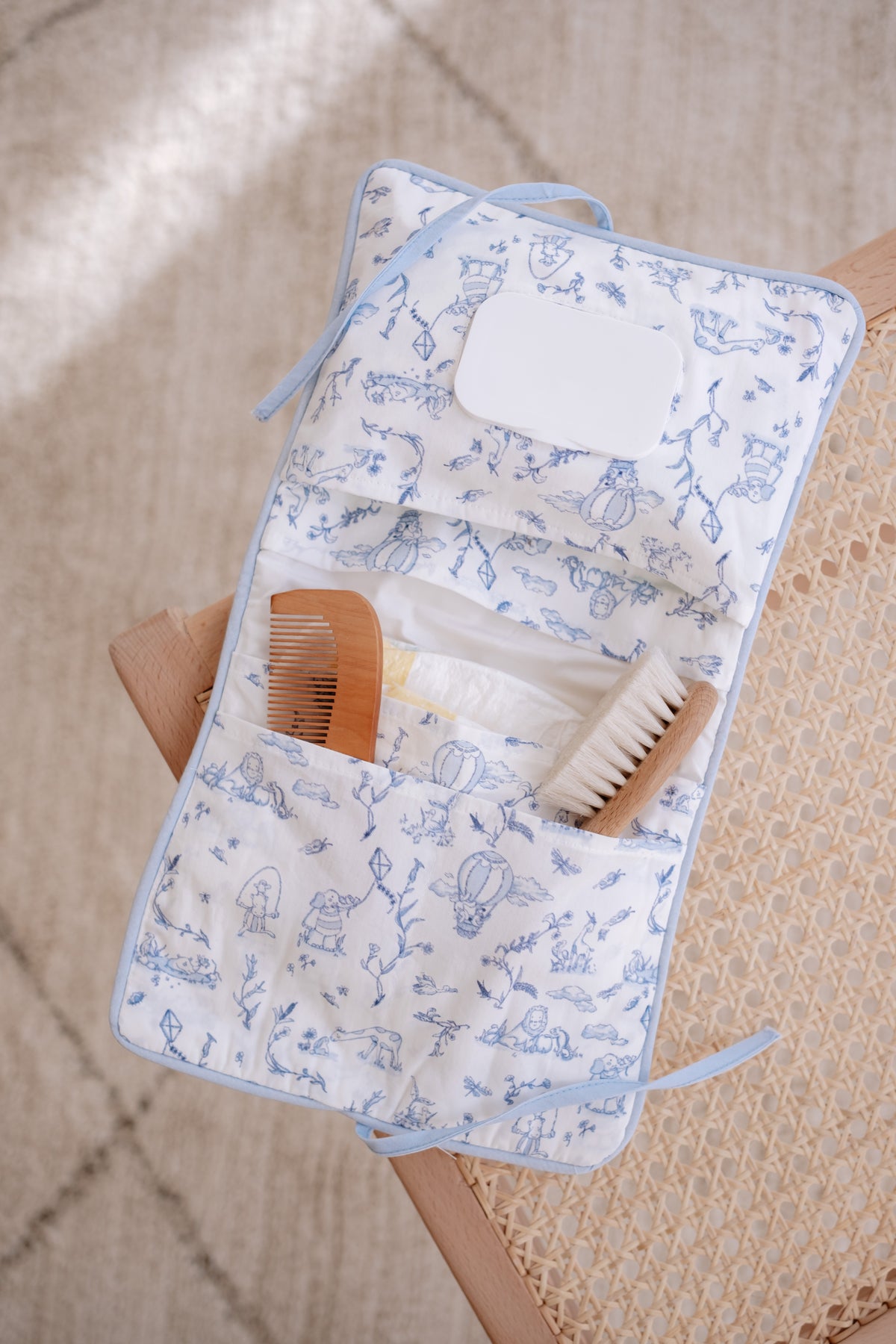 Wet Wipes and Diaper Clutch - Toile De Jouy/Blue