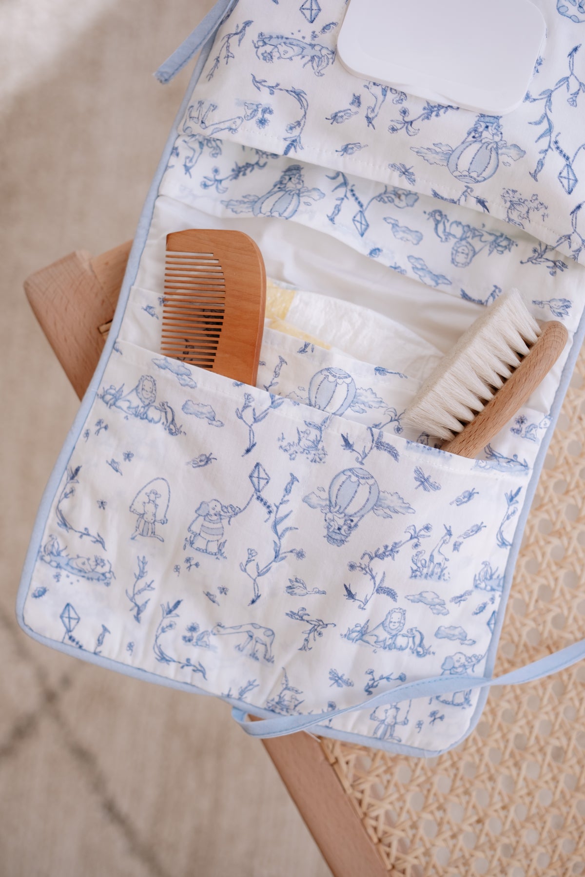 Wet Wipes and Diaper Clutch - Toile De Jouy/Blue