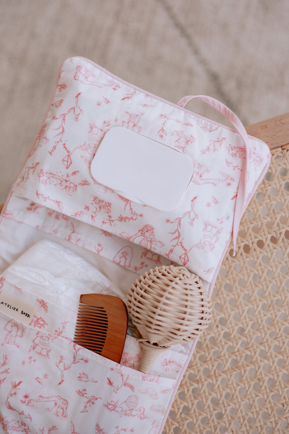 Wet Wipes and Diaper Clutch - Toile De Jouy/Pink