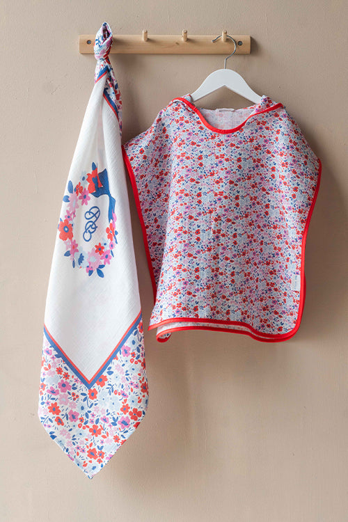 Muslin Poncho - Tiny Flowers / Red