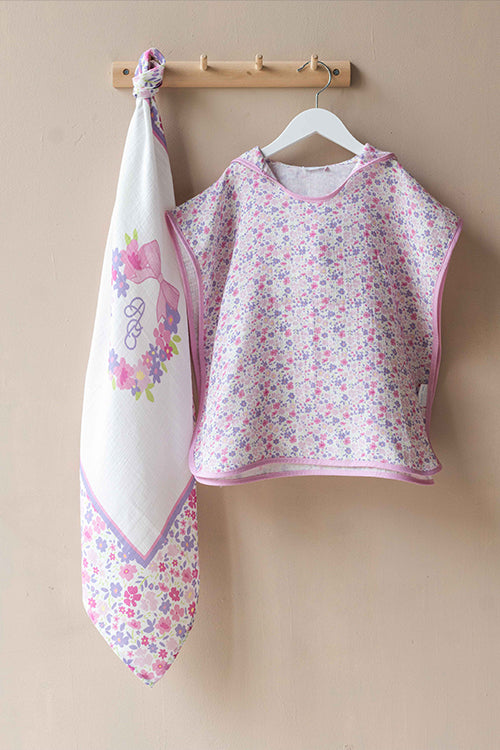 Muslin Poncho - Tiny Flowers / Pink