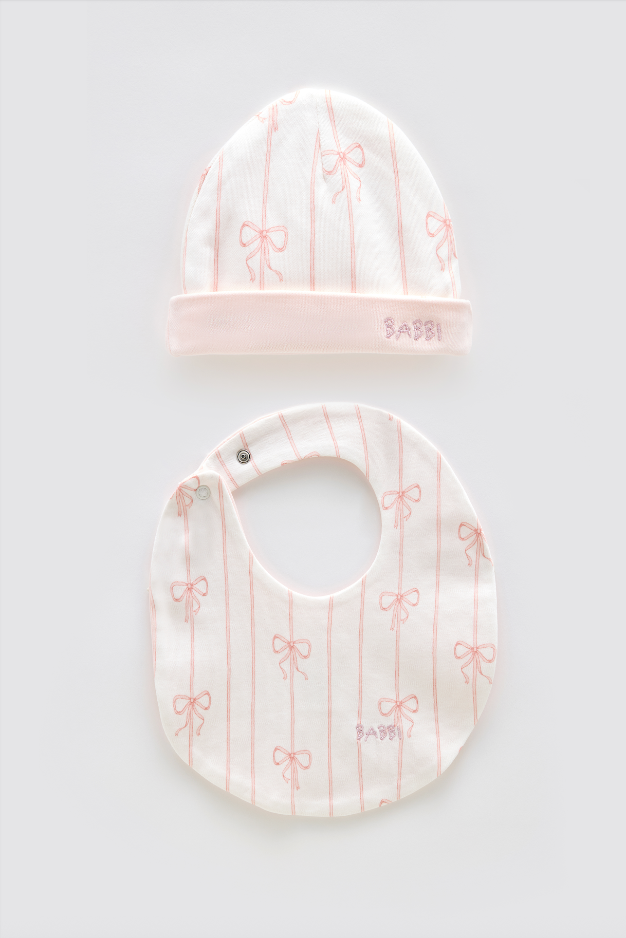 Newborn Bib & Hat Set - Ribbon/Pink