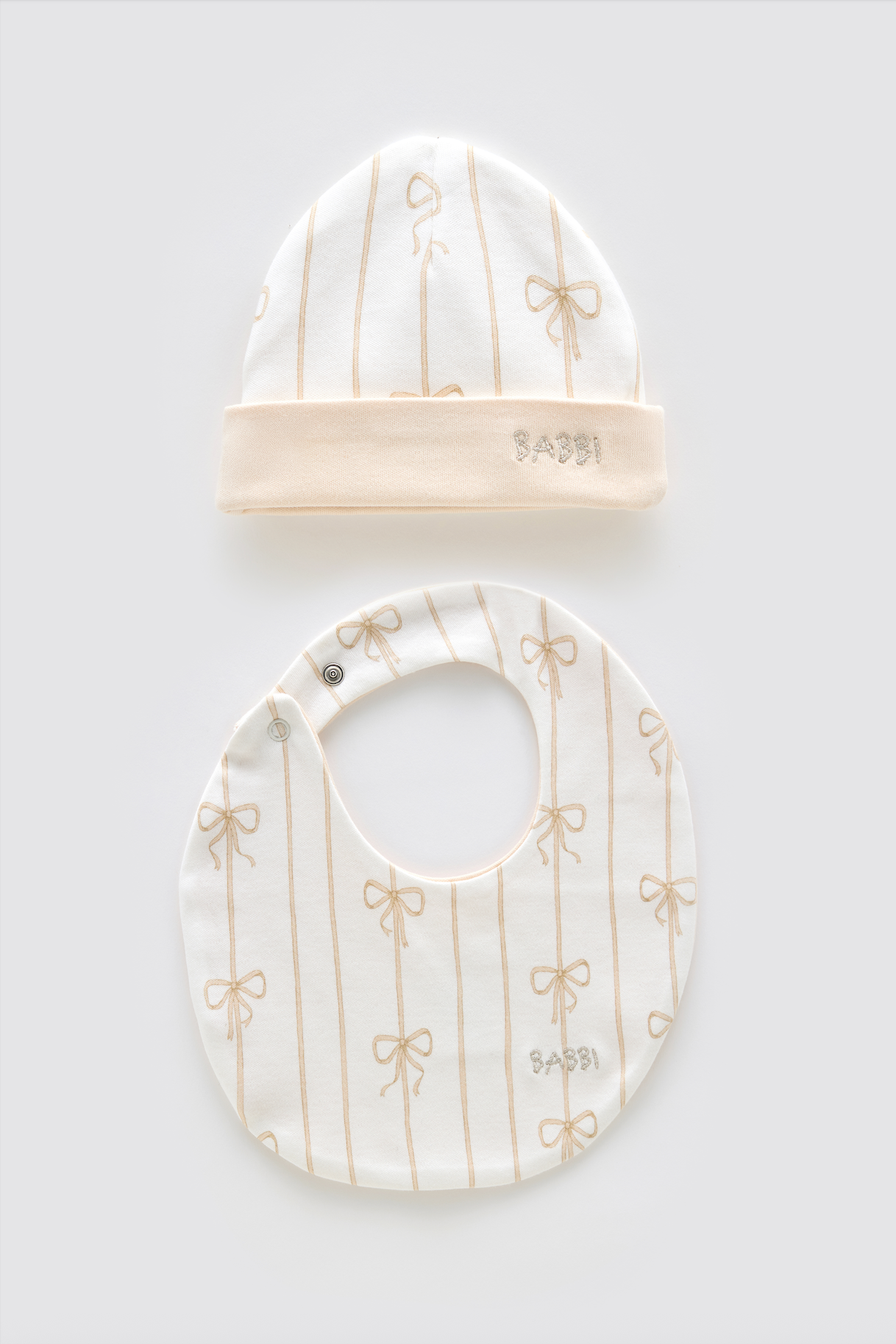 Newborn Bib & Hat Set - Ribbon/Beige