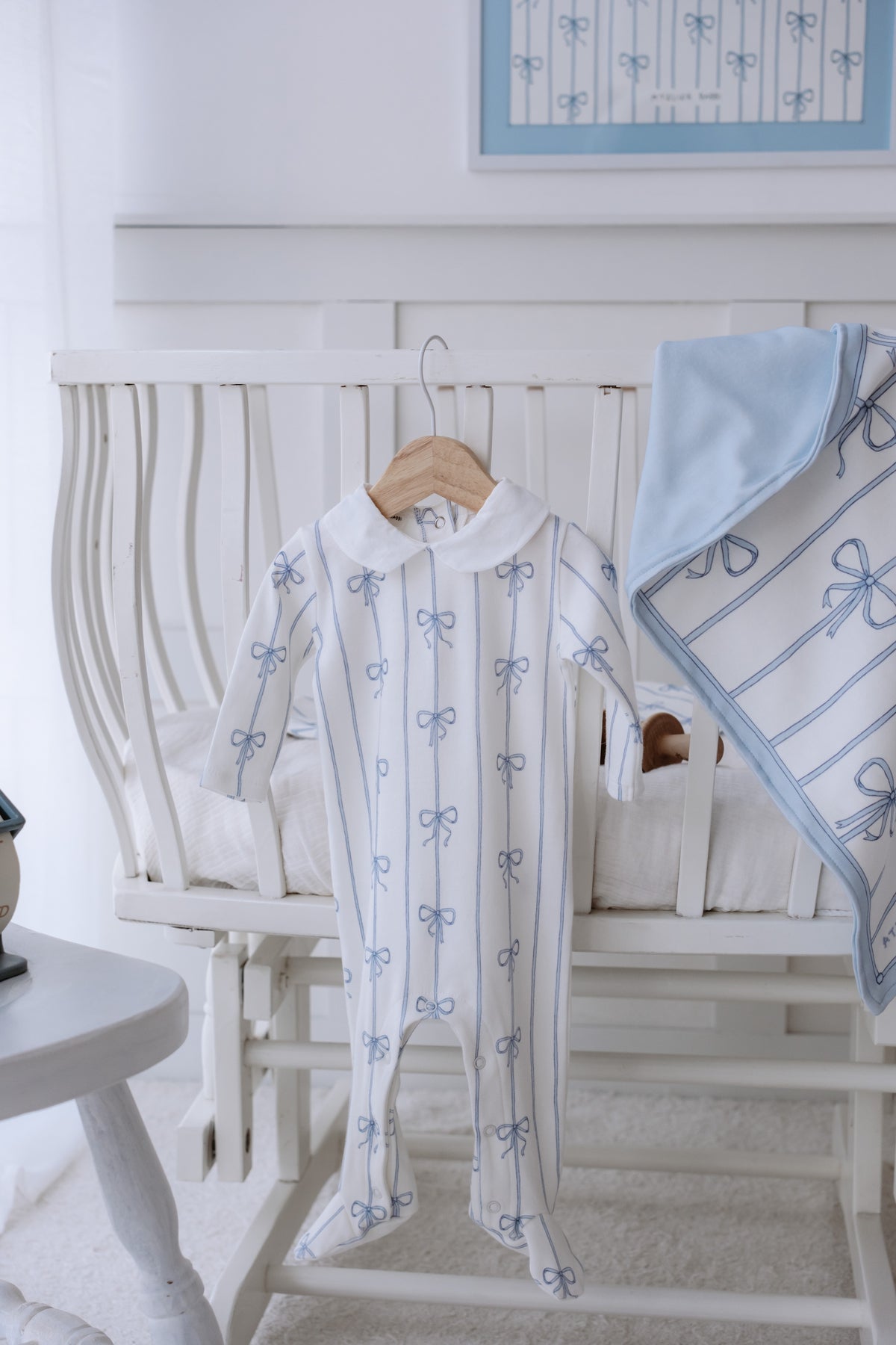 Baby Footed Onesie - Ribbon/Blue