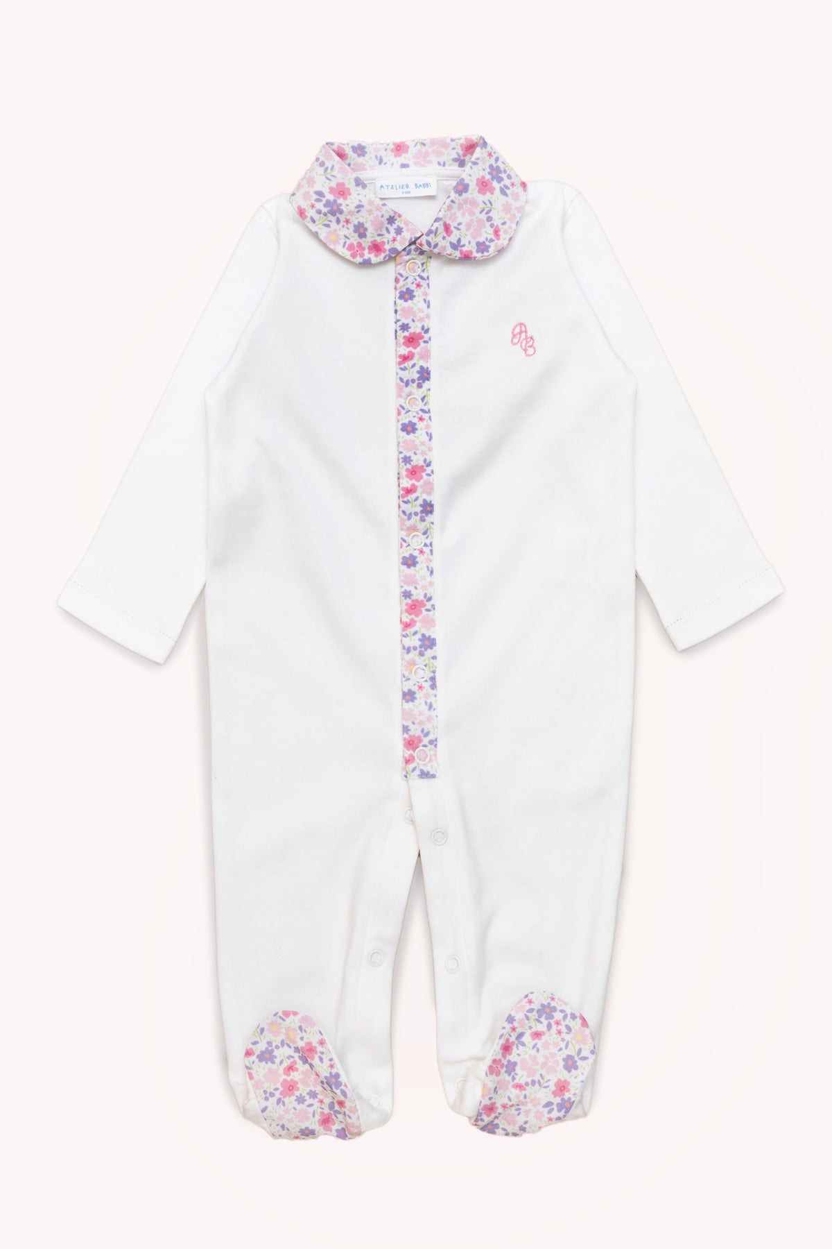 Baby Footed Onesie - Tiny Flowers / Pink