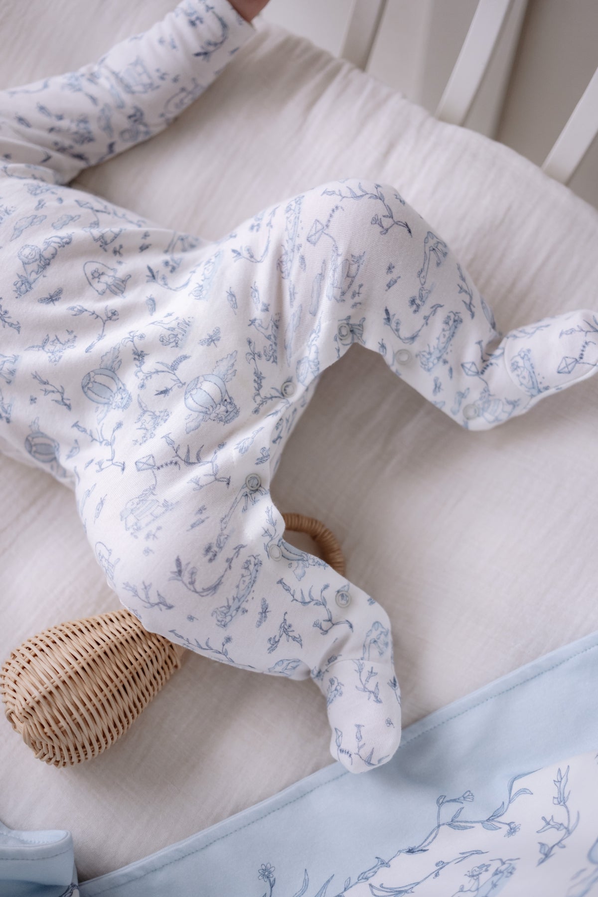 Baby Footed Onesie - Toile De Jouy/Blue