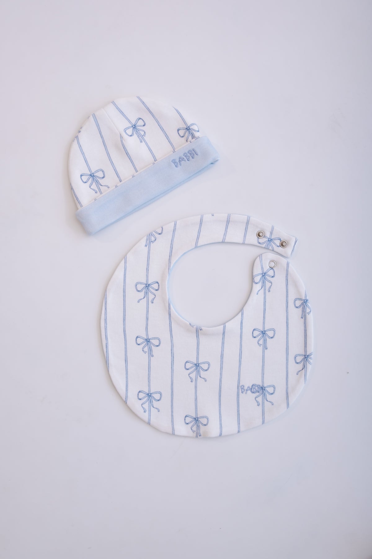 Newborn Bib & Hat Set - Ribbon/Blue