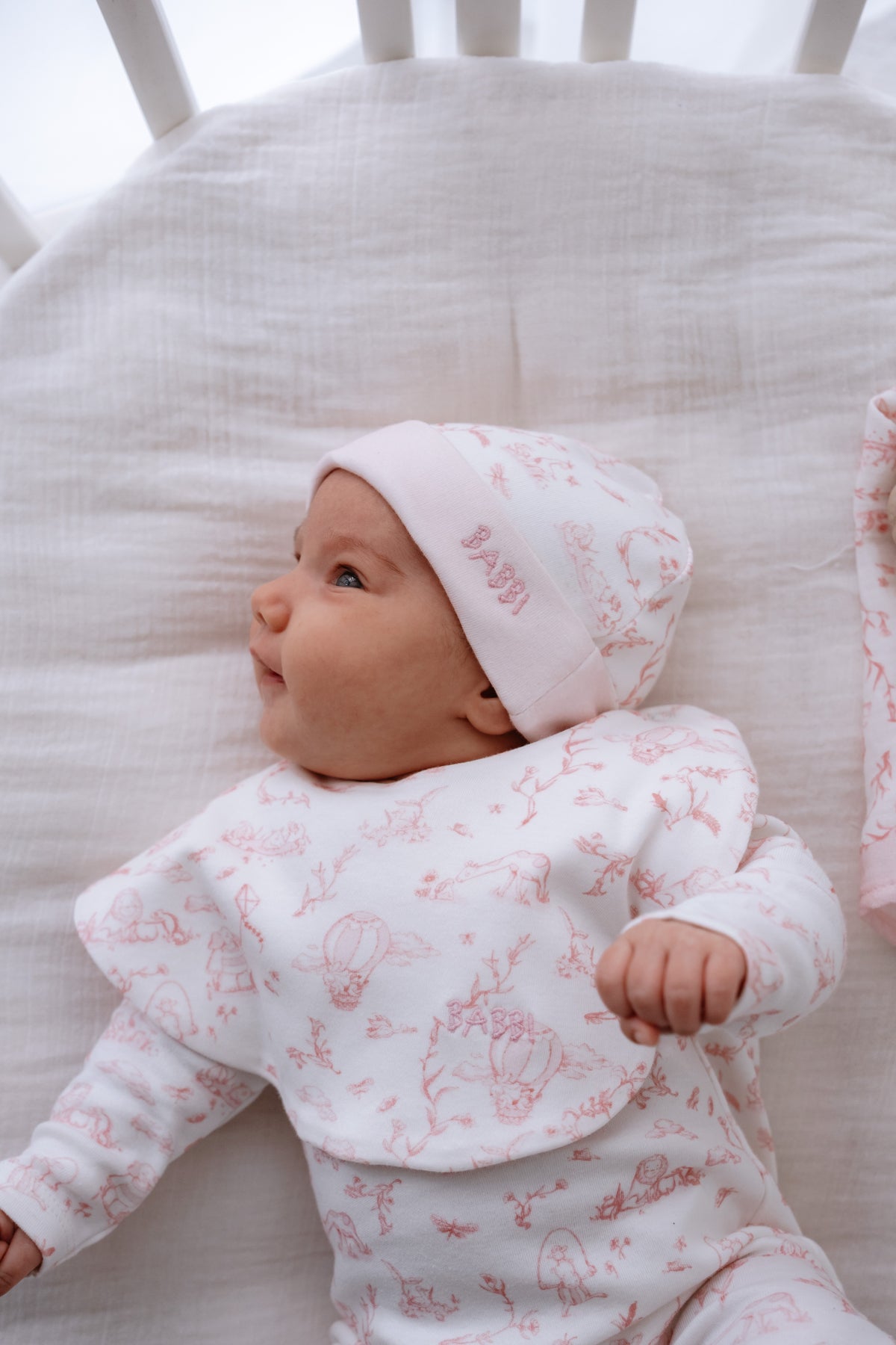 Newborn Hat - Toile De Jouy / Pink