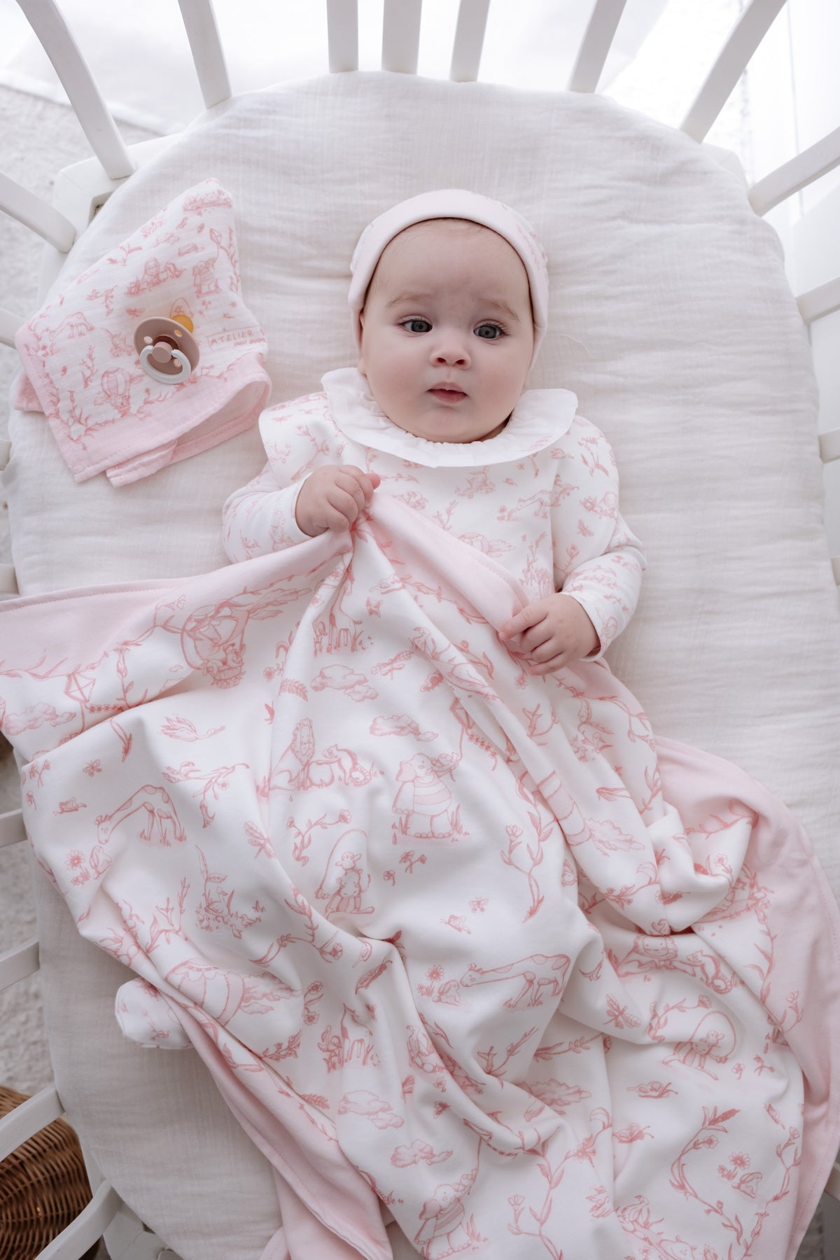 5-Piece Newborn Set - Toile De Jouy/Pink